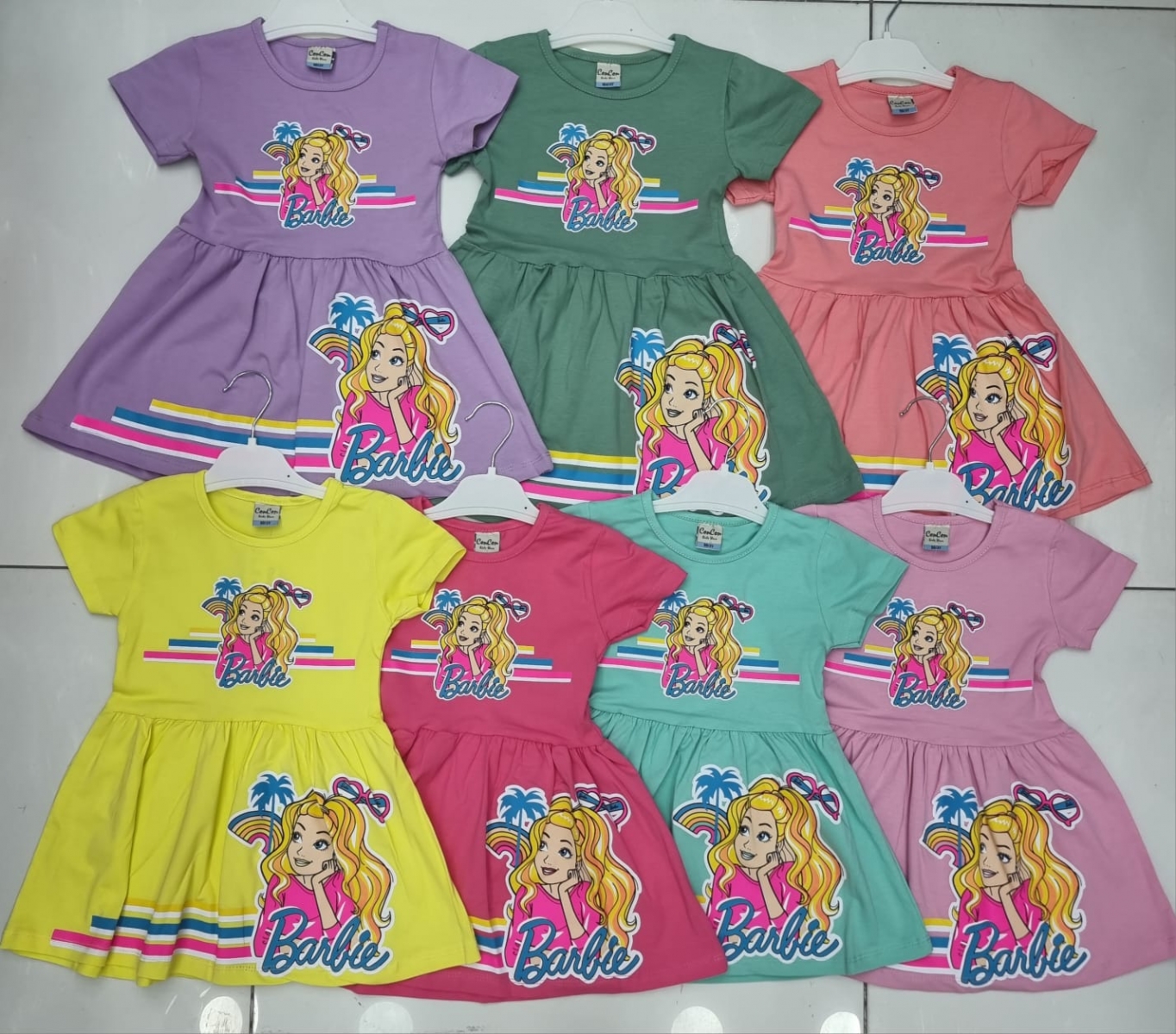 ELBISE KIZ CIZGILI BARBIE BASK. KISA KOL