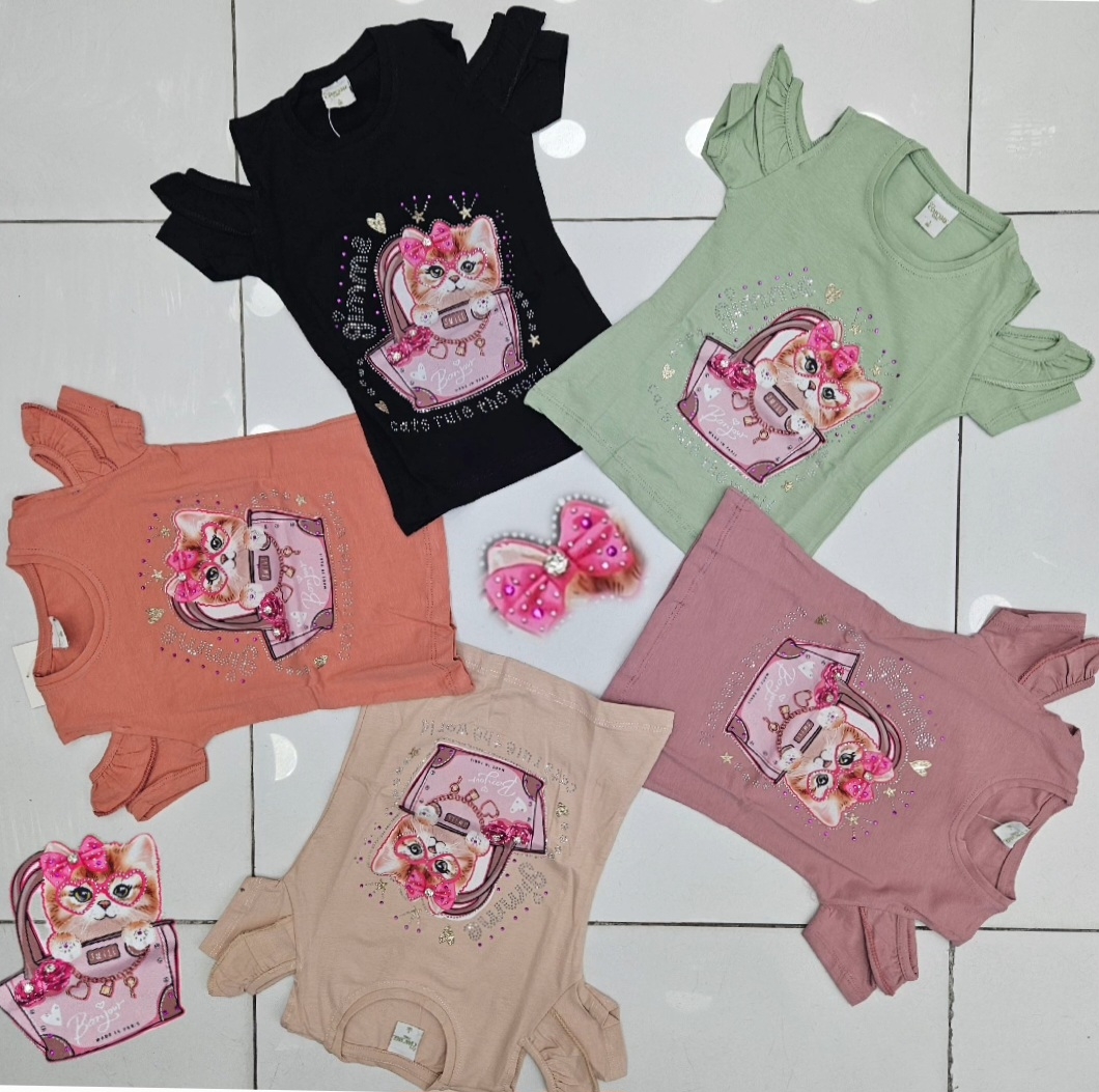 TSHIRT KEDI BAS TASLI K.KOL