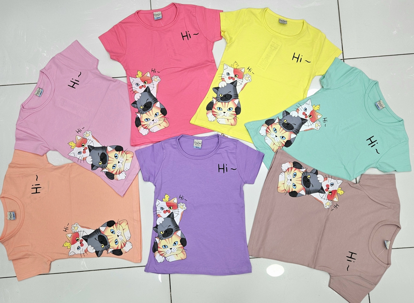 TSHIRT KIZ HI UC KEDI BASK. KISA KOL 
